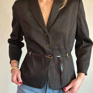 Vintage Tahari Dark Brown Textured Blazer w/ Belt